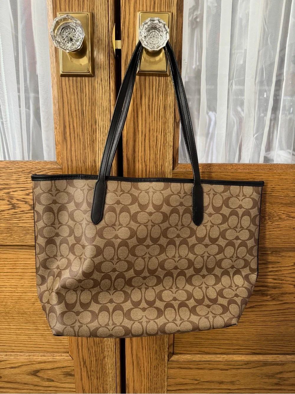 Coach Brown Signature Canvas Tote with Black Straps and Halloween Motifs